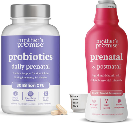 Mother's Promise Prenatal & Postnatal Multivitamin Liquid & Prenatal Probiotics Bundle