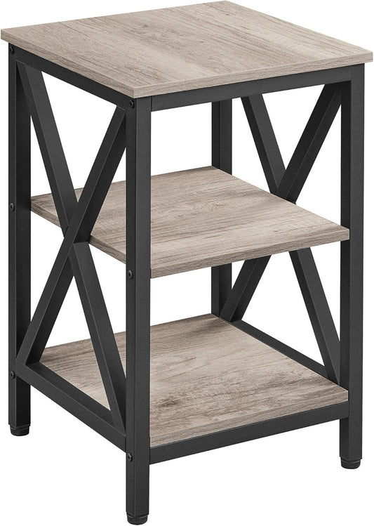 Yaheetech End Table Living Room, 3-Tier Side Table with Storage Shelves for Home Office, Industrial X Design Sofa Tables with Strong Metal Frame, Easy Assembly, Gray