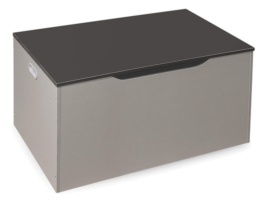 Badger Basket Flat-Top Toy Storage Chest in Grey with Charcoal Lid\u2013 Spacious, Safe Toy Box with Dual Safety Hinges and Anti-Pinch Slot