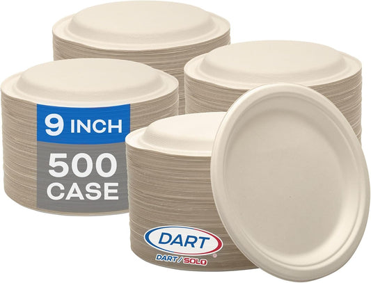 Dart SOLO ProPlanet Compostable Fiber Plates, 9 in Round PFAS-Free Fiber Plates, 9FBRP1 (Case of 500 Plates)