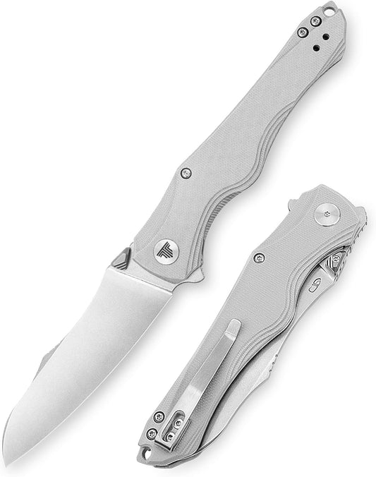 Knives, EDC Folding Knife for Men, Flipper Pocket Knife with Clip, Sharp Hiking Camping Survival Knives, G10 Handle and Ti Thumb Stud｜3.89'' Stonewash 14C28N Steel Blade｜Triton-03