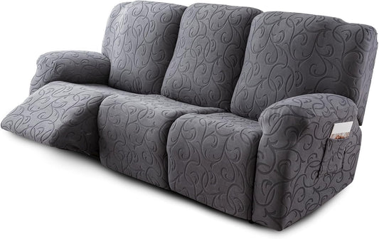 YUEANG Recliner Sofa Covers Sectional Couch Cover for Reclining Couch 3 Seat, 5-Pieces 3 Cushion Sofa Stretch Recliner Sofa Slipcover, Soft Jacquard Furniture Dog Couch Cover Protector