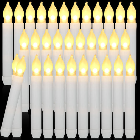 Macarrie 60 Pcs Flameless LED Taper Candle Battery Operated Candle Flickering LED Candle with Warm Light for Church Valentines, Battery Not Included(White Candle White Light)