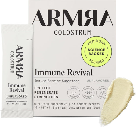 ARMRA Colostrum™ Premium Powder, Grass Fed, Gut Health Bloating Immunity Skin & Hair, Contains 400+ Bioactive Nutrients, Potent Bioavailable, Keto, Gluten & Fat Free (Unflavored | 30 Servings)