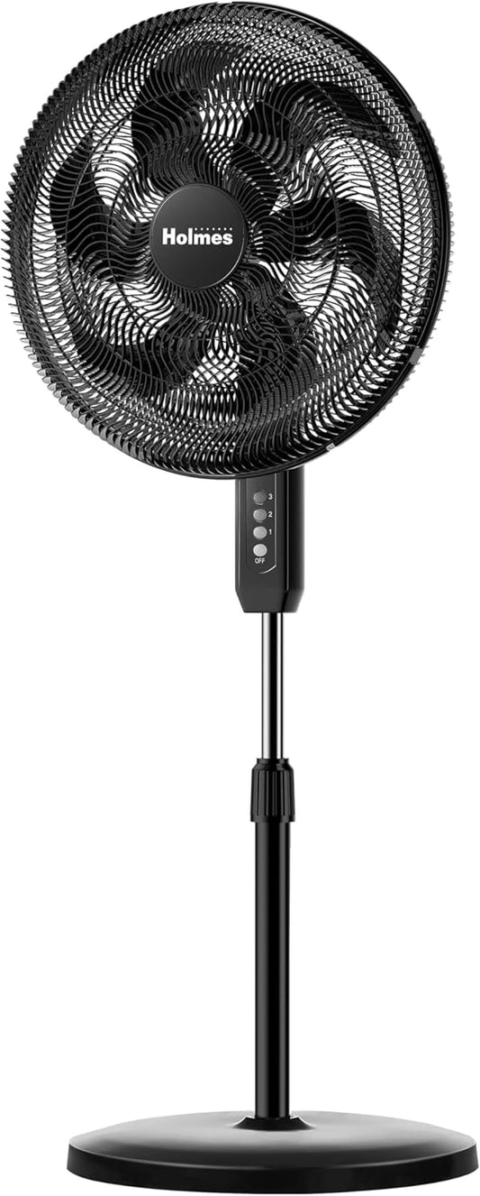 HOLMES BIG BREEZE 16" Stand Fan, Powerful Airflow, 80° Oscillation, 3 Speeds, 6 Blades, Adjustable Height, 30° Head Tilt, Ideal for Home, Bedroom, Gym or Office, Black
