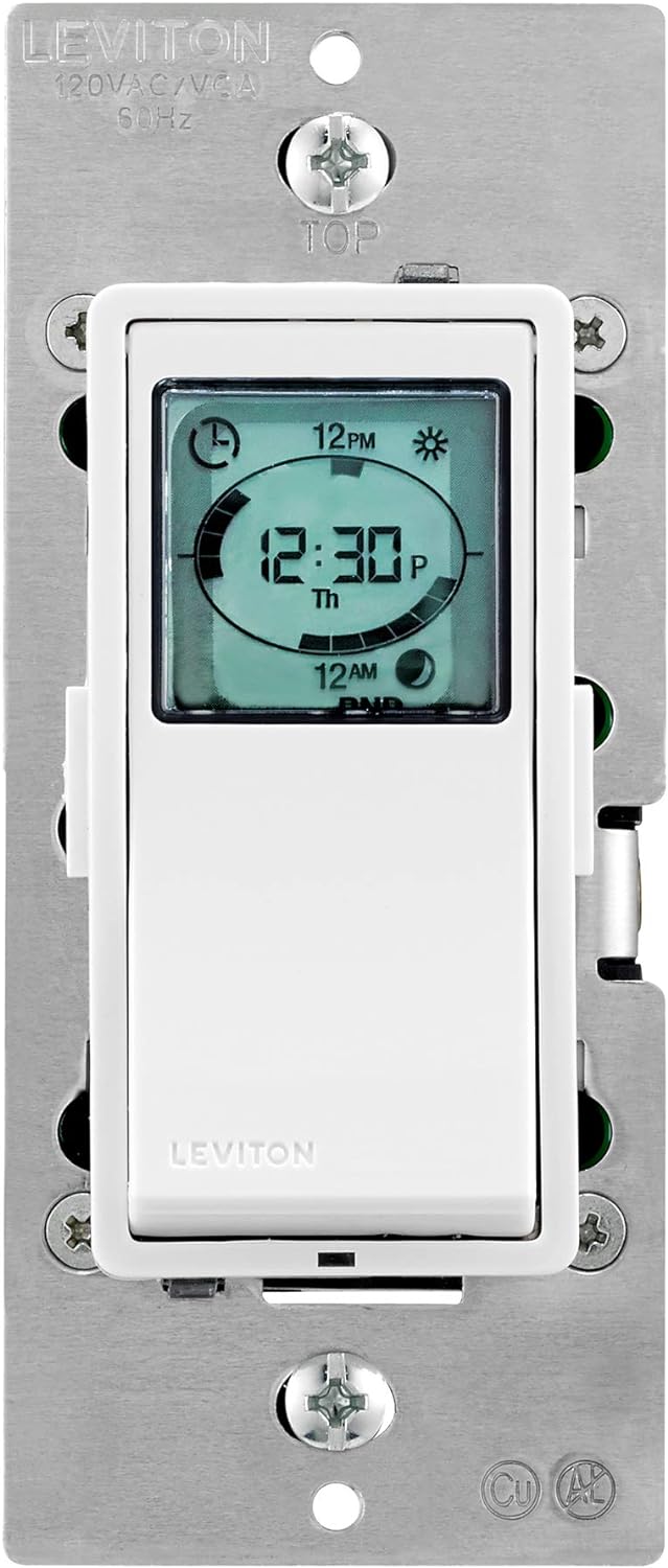 Leviton Decora Programmable Timer Switch for Lights and Motor Loads, Neutral Wire Required, Single Pole or 3-Way, VPT24-1PZ, White with Ivory and Light Almond Faceplates
