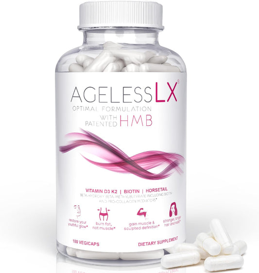 AgelessLX Collagen Supplement for Women \u2013 HMB Collagen Enhancer Capsules for Skin & Hair\u2013 Anti-Aging Supplement for Cellulite Support \u2013 60 Servings