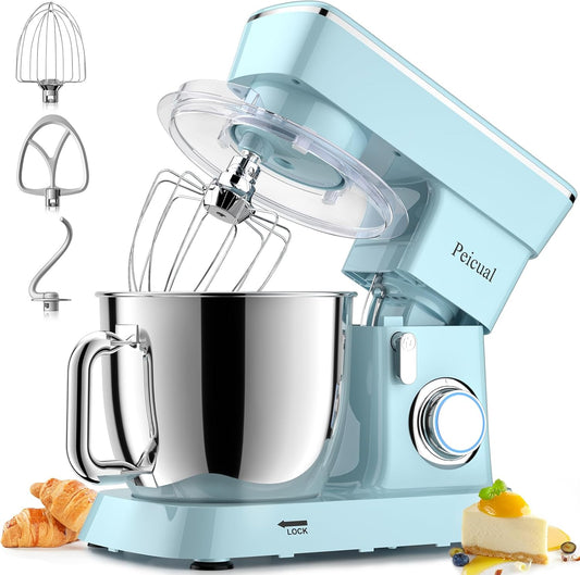 Peicual Stand Mixer, 6QT 10+P Speed Tilt-Head Kitchen Electric Mixer, Food Mixer with Stainless Steel Bowl, Dough Hook, Flat Beater, Wire Whisk, Splash Guard-Blue