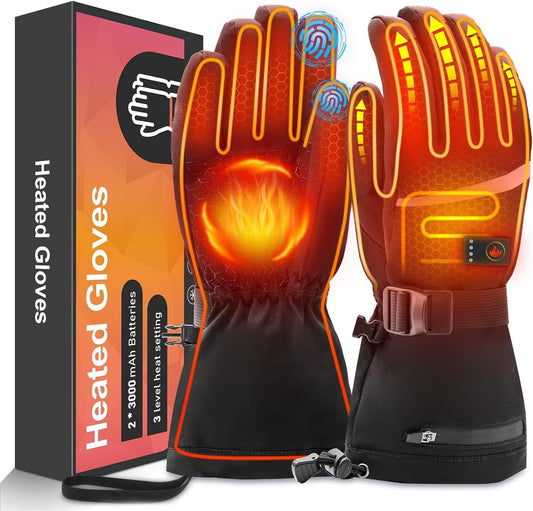 FFraao Heated Gloves for Men Women, Rechargeable Hand Warmer Gloves with Touchscreen, Waterproof Electric Heated Ski Gloves for Winter Outdoor Work Hunting Camping Snowboarding Hiking Raynaud