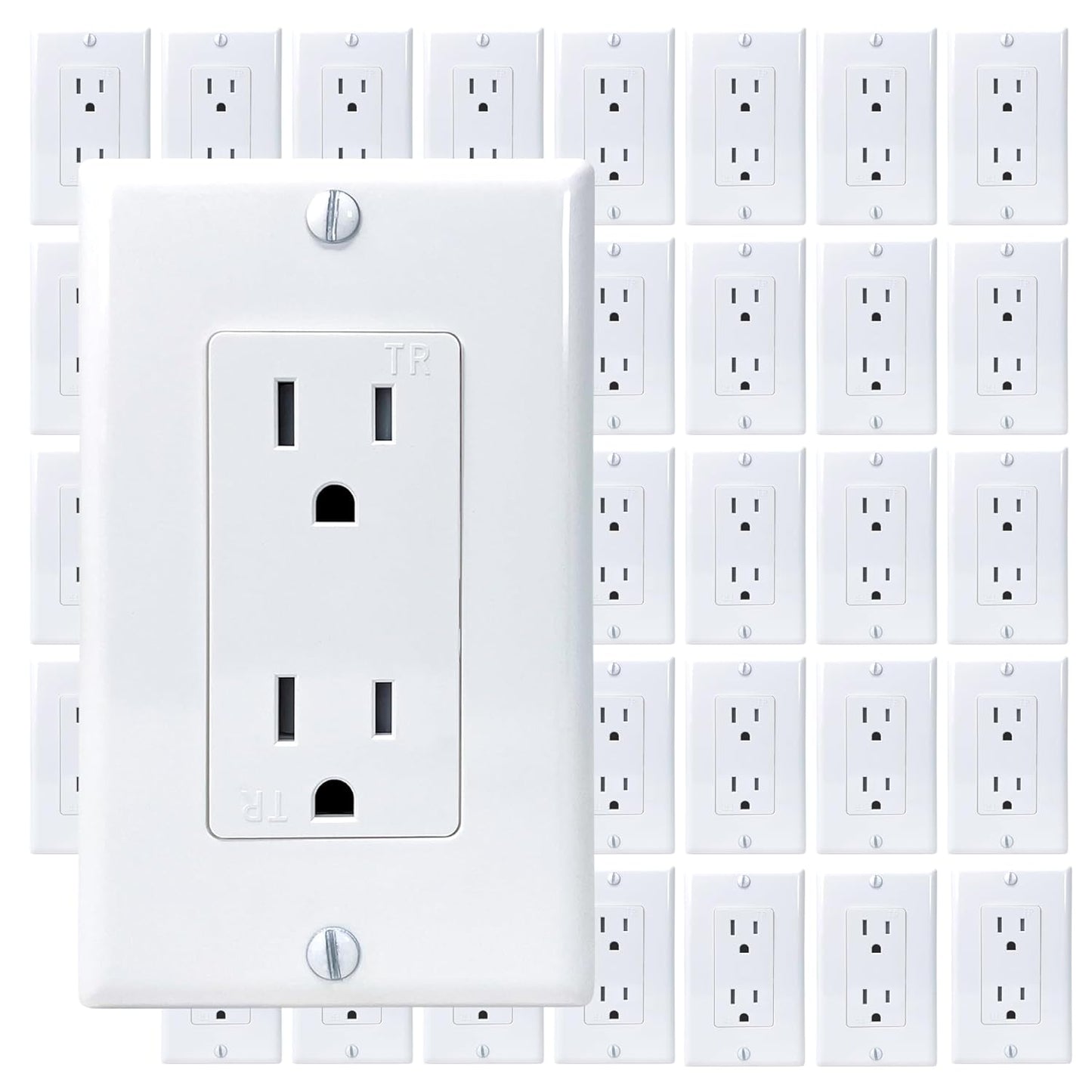 [40-Pack] PROCURU 15 Amp Decorator Wall Outlet Receptacle, Tamper Resistant, Includes Wall Plate Covers, 125V, White, UL Certified