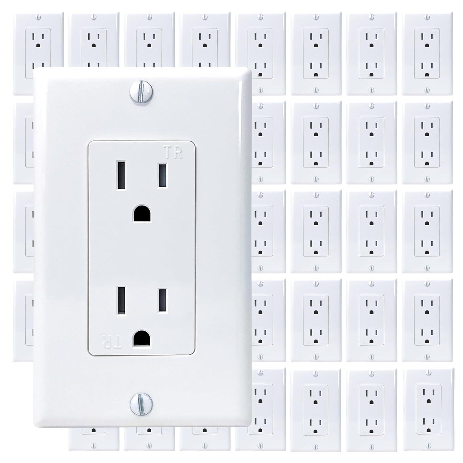 [40-Pack] PROCURU 15 Amp Decorator Wall Outlet Receptacle, Tamper Resistant, Includes Wall Plate Covers, 125V, White, UL Certified