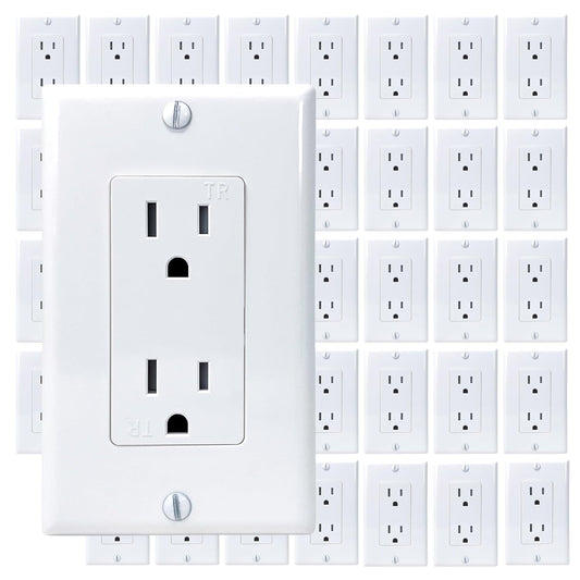 [40-Pack] PROCURU 15 Amp Decorator Wall Outlet Receptacle, Tamper Resistant, Includes Wall Plate Covers, 125V, White, UL Certified