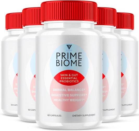 (5 Pack) Prime Biome Capsules, PrimeBiome Healthy Skin and Overall Body Gut Support Supplement Pills, PrimeBio Advanced Maximum Health Essential Daily Lifestyle Formula Vitamin (300 Capsules)