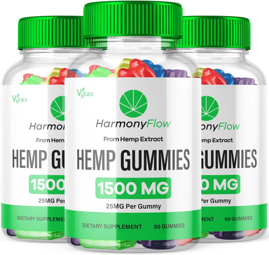 (3 Pack) Harmony Flow Gummies, Harmony Flow Hemp Gummies Advanced Maximum Strength Vitamin - HarmonyFlow Hemp Infused Gummy Supplement Vegan Omega 3-6-9 Natural Detox Wellness Gomitas (180 Gummies)