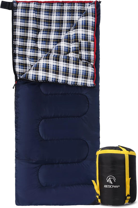 REDCAMP Cotton Flannel Sleeping Bag for Camping Backpacking, Adults Cold Weather Envelope Sleeping Bags with 2\/3\/4lbs Filling