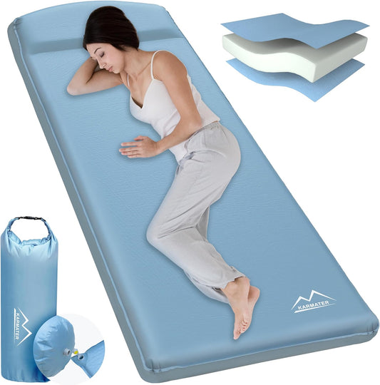 M KARMATER Self Inflating Sleeping Pad for Camping - 3.1" Thick Foam Sleeping Pad with Inflatable Bag, 9.5 R-Value Insulated Camping Mattress Pad for Car Camping Backpacking Hiking Camping Mat