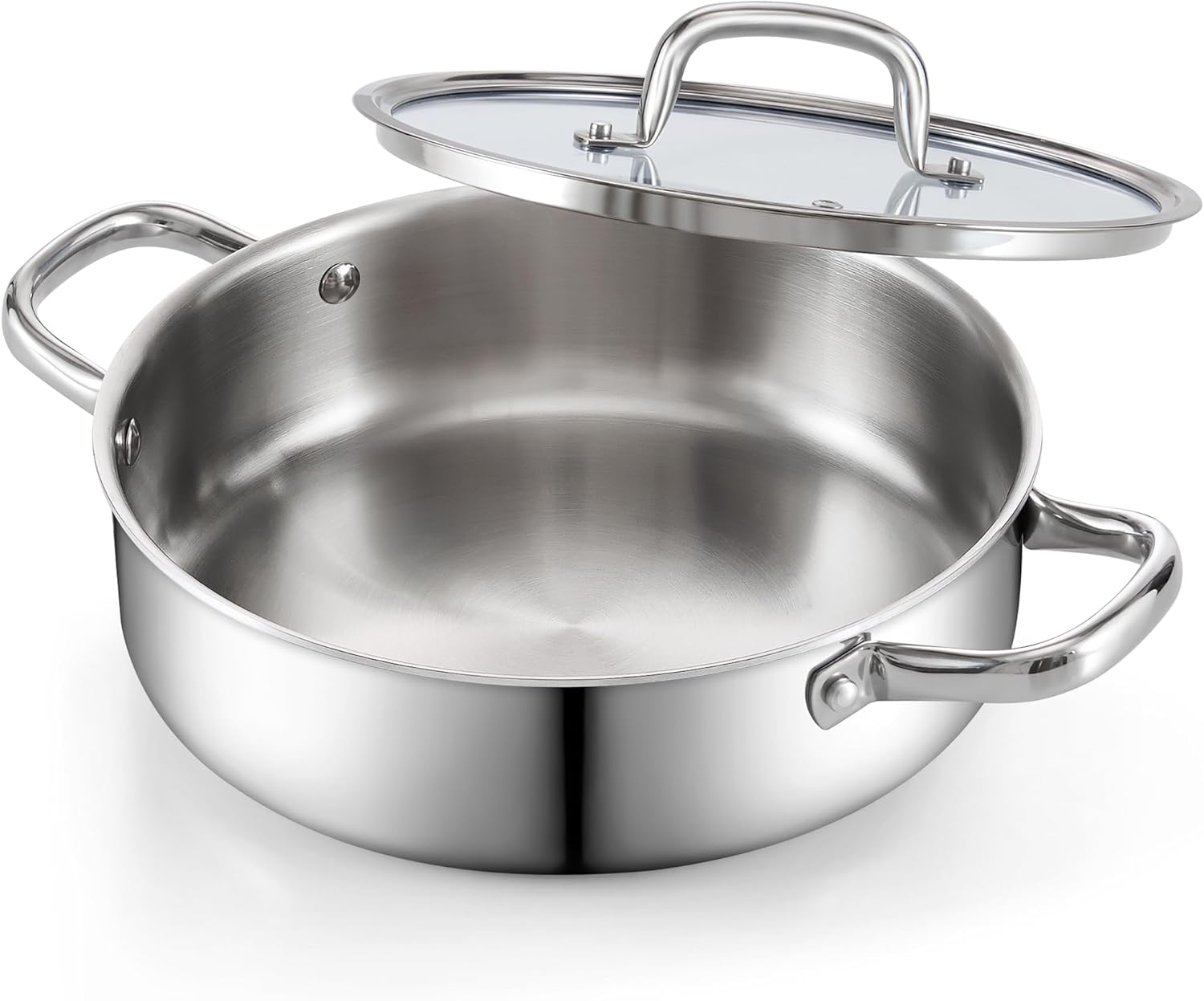 Cook N Home Deep Saute Pan with Lid 4 Quart, Tri-Ply Clad Stainless Steel Deep Frying Pan, 10.5 Inch Skillet, Induction Cooking Pan Kitchen Pan, Silve