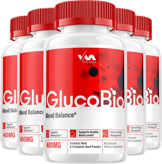 (5 Pack) Gluco Bio Healthy Vitamin Support Supplement - Advanced Formula GlucoBio, Gluco Bio Maximum Strength Reviews, 300 Capsules