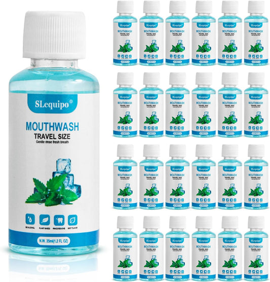 SLequipo 100 Travel Size Mouthwash Bulk Mini Mouthwash, Fresh Mint Portable Mouthwash Individual 1.2oz\/35ml Mouthwash Bottles for Travel Toiletry Kits