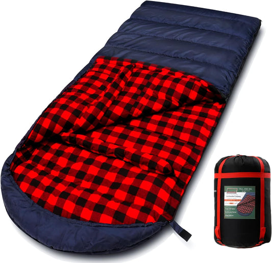 PALLYGO 0 Degree Sleeping Bag Cotton Flannel Sleeping Bags for Adults Cold Weather Camping Winter Zero Degree Warm Weather Big and Tall