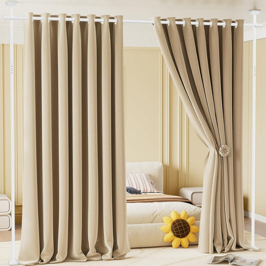Bonpally Room Divider Curtain Rod, No Drilling Tension Rod for Room Separation, 4-10ft(H)28-70inch(W) Adjustable Heavy Duty Floor to Ceiling Portable Hanging Wall Divider for Space Partitions, White
