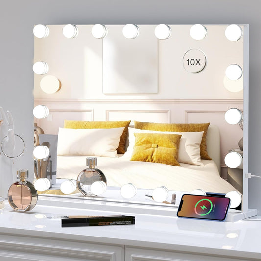 Paton Hollywood Vanity Mirror with Lights, Tabletop Makeup Mirror with 20 Dimmable LED Bulbs, 3 Color Lighting Modes, Vanity Mirror for Bedroom, Touch Control, Tabletop or Wall-Mounted, White