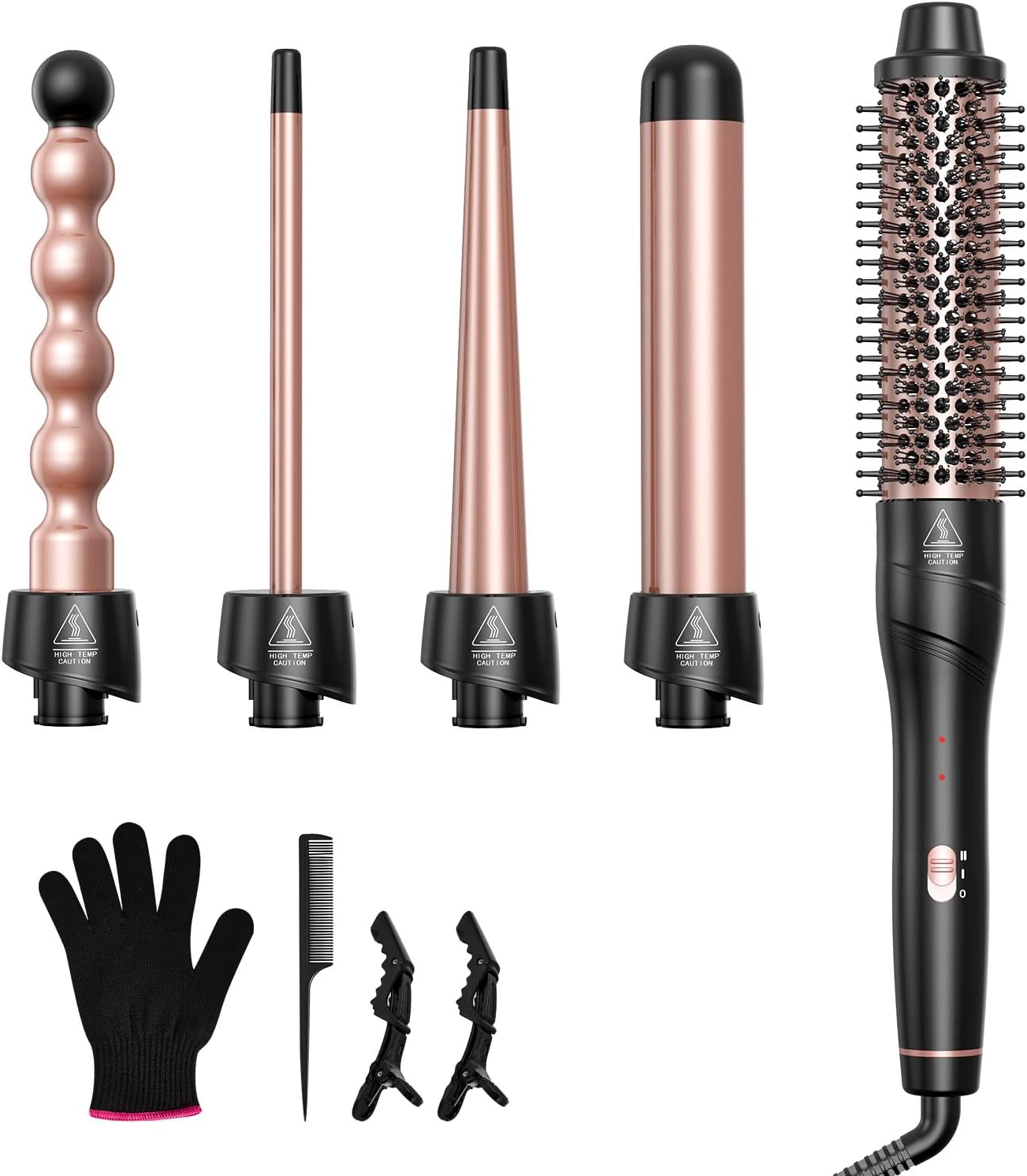 5 in 1 Curling Wand Set, Lopeie Curling Iron with New Upgraded Curling Brush and 4 Interchangeable Ceramic Curling Wand(0.5\u201D-1.25\u201D), Fast Heating, Include Heat Protective Glove & 2 Clips & Hair Brush