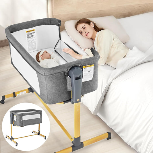 3 in 1 Baby Bassinet Bedside Sleeper with Comfy Mattress and Wheels 6 Height Adjustable Rocking Bassinet Easy to Assemble Baby Crib for Newborn Infant