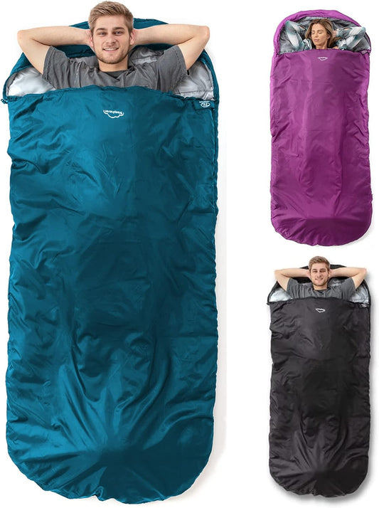 Highlander Sleephaven XL Adult Wide Tall Lightweight 2 Season Sleeping Bag Curved Pod Design - Perfect for Camping, Hiking and Backpacking