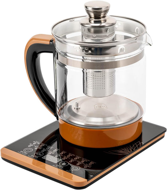 1.8L Electric Kettle 18 Menus Glass Kettle Tea Maker Machine Glass Teapot Electric Water Kettle with Temperature Control,110V,Brown