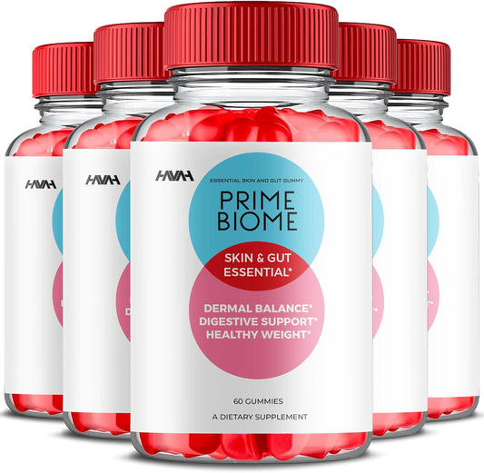 (5 Pack) Prime Biome Gummies PrimeBiome Skin & Gut Support Gummy Formula, PrimeBiome Overall Health & Wellness Vitamin B12 B6 Folic Acid Support Supplement, Prime Biome Advanced Formula (300 Gummies)