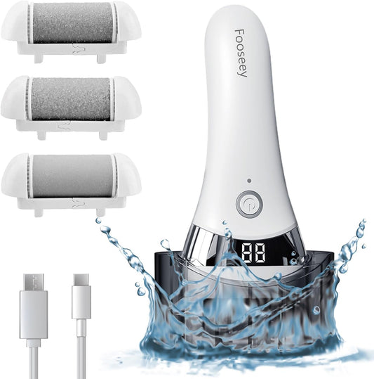 Electric Foot Callues Remover - FSA&HSA Eligible, Portable Electric Foot Files with 3 Heads, Rechargeable Feet File for Foot Care, Waterproof Deadskin Remover, Pedicure Tool for Dry and Crack Feet