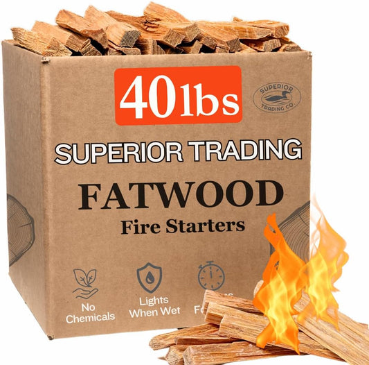 40 lbs. Fatwood Fire Starter Sticks Camping Essentials | Great Fire Logs and Fire Starters for Campfires, Wood Stoves, Fireplaces, Bonfires | Start a Fire with 2 Sticks | 40 lb Box