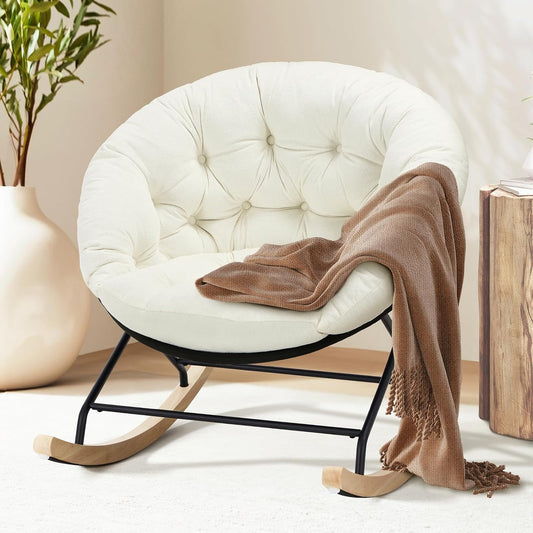 COLAMY Nursery Rocking Chair, Indoor Glider Rocker Living Room Chair with Comfy Cushions, Wood Base and Metal Legs for Bedroom, Office, Cream