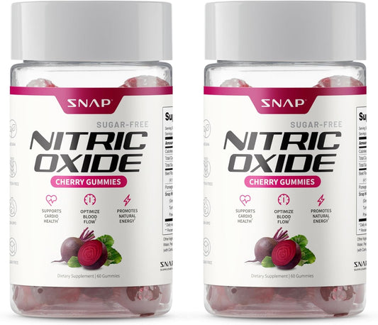Snap Supplements Beet Root Gummies, Nitric Oxide Supplement w/Organic Beets, Vitamins, Pomegranate & Antioxidants for Energy, Heart Health & Circulation Support, 60 Sugar Free Gummies, 2 Pack, Cherry