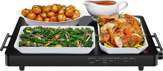 Chefman Electric Warming Tray with Adjustable Temperature Control, Perfect For Buffets, Restaurants, Parties, Events, and Home Dinners, Large 21\u201D x 16\u201D Glass-Top Surface Keeps Food Hot \u2013 Black