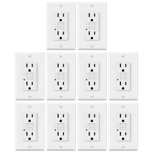 ELECTECK 10 Pack GFCI Outlets 15 Amp, Non-Tamper Resistant, Decor GFI Receptacles with LED Indicator, Ground Fault Circuit Interrupter, Wallplate Included, ETL Listed, White