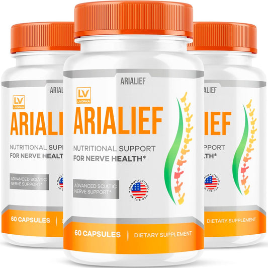 (3 Pack) Arialief Capsules for Sciatica, Arialeaf Nutritional Support for Nerve Health, Arialeaf Prime Palm Sciatica, Aria Leaf Primepalm Aria LIEF Vitamin, 3 Months