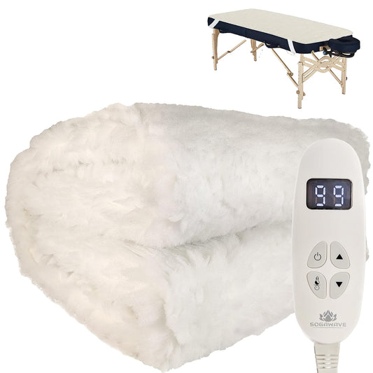 (71x30INCH) Deluxe 1-Inch Thick Fleece Spa Massage Table Warmer Pad & Heating Cover Blanket with EasySet Pro Controller,Lint Free,Super Soft & Cushy (PRO-THICK)