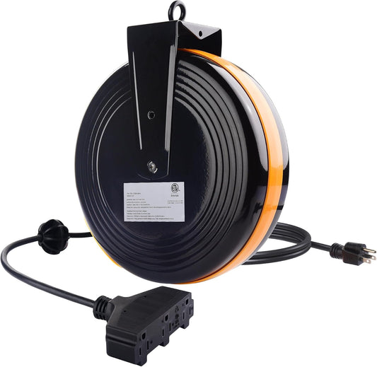 [ETL Listed] Cable Matters 35 ft 3-Outlet Retractable Extension Cord Reel (SJTW 16 AWG, 10A / 1250W) with Mounting Point in Black