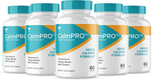 (5 PACK) CALMPRO5, Natural Nerve Calm Aid Supplement | 2025 Upgraded Calmpro 5 | Original Formula Calm Pro 5 | Calmpro Five | Nerve Calming Formula Capsules Calmpro Reviews (300 Caps) 5 Month Supply