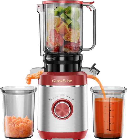 Juicer Machines with Built-in Blades for Slicing Whole Fruits & Vegetables, Cold Press Juicer with 4.35" Large Feeding Chute, Easy to Clean, Quiet Masticating Juicer with High Juice Yield
