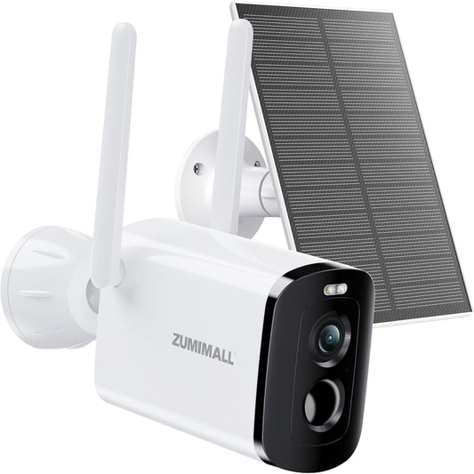 ZUMIMALL Security Cameras Wireless Outdoor, 2K Solar Camera for Home Security with 3MP Color Night Vision, 2.4GHz WiFi, 2-Way Talk, Spotlight & Siren, IP66 Waterproof, Work with Alexa
