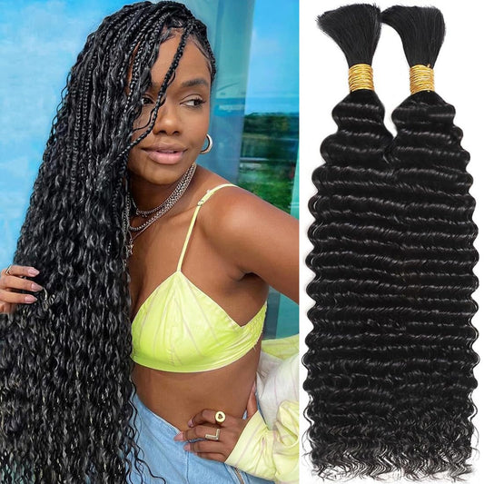 Human Braiding Hair for Boho Braids 110g 20 Inch Deep Water Wave Bulk Human Hair for Braiding No Weft 12A Wet and Wavy Curly Human Hair Extensions 2 Bundles\/Pack Natural Color