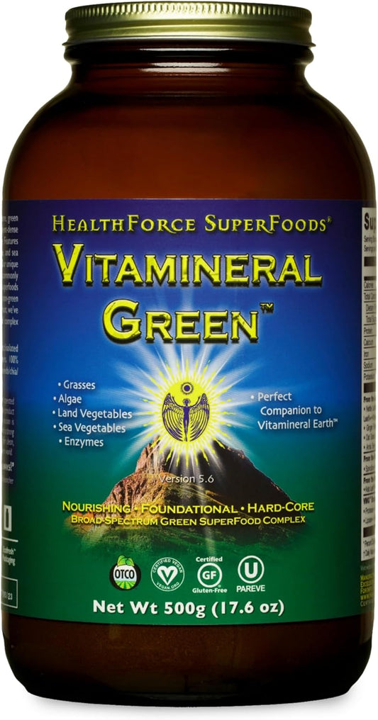 HealthForce SuperFoods Vitamineral Green - Mineral Supplement for Immune & Thyroid Support - Green Powder Supplement with Ingredients from The Land - Gluten-Free & Vegan - 500 Grams