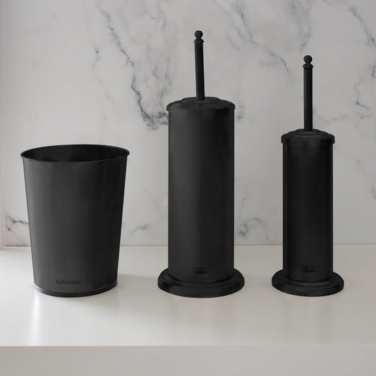 Bath Bliss Trash Can, Toilet Brush and Plunger 3 Piece Bathroom Set in Matte Black