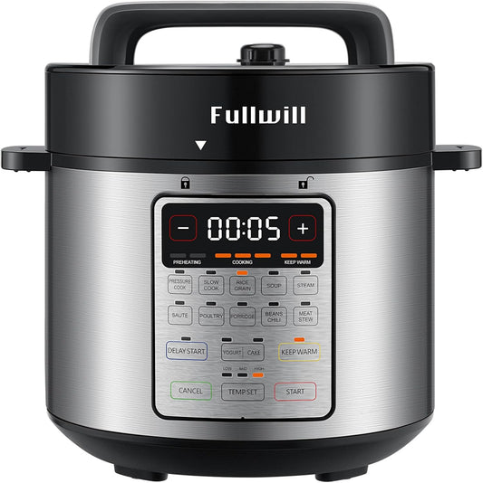Fullwill Electric Pressure Cooker Uni 6qt, 9-in-1 Multi-Functional Slow Cooker, Rice Cooker, Yogurt Maker, Cake Maker, Sauté Pan, Steamer, Food Warmer, Soup Maker