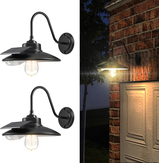 APONUO Solar Wall Lights Outdoor with 3 Lighting Modes & Motion Sensor, Solar Barn Light IP65 Waterproof, Wall Mount Rustic Vintage Gooseneck Solar Wall Light Decor for Barn, Wall, Porch, Farmhouse