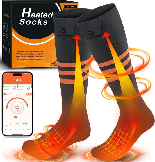 Crbsuk Heated Socks, APP Control Electric Heated Socks for Men Women, 10000mAh Rechargeable Battery Powered Heating Socks, Washable Thermal Socks Foot Warmer for Winter Hunting Skiing Hiking Camping