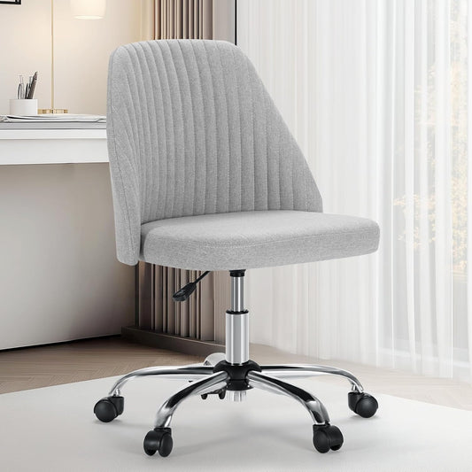 Sweetcrispy Armless Office Chair Cute Desk Chair, Modern Fabric Home Office Desk Chairs with Wheels Adjustable Swivel Task Computer Vanity Chair for Small Spaces